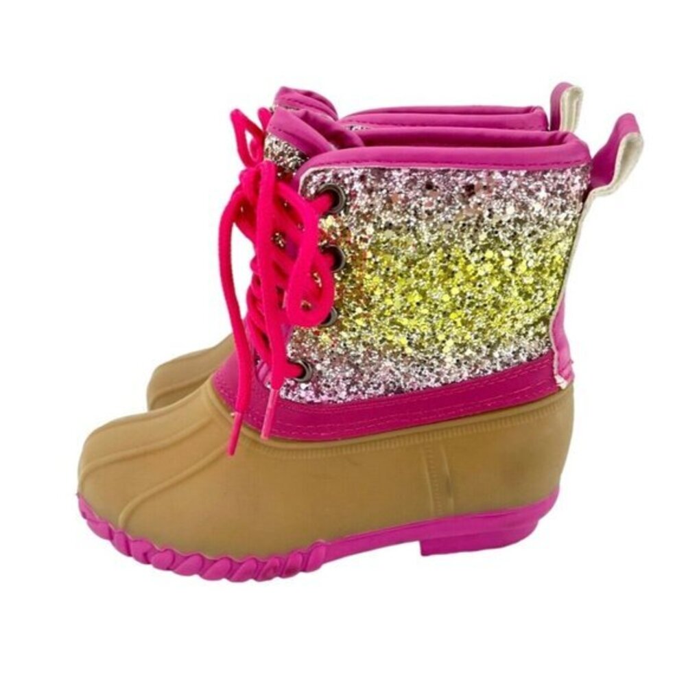 Olivia Miller Girls Booties Pink Glitter Faux Fur Lined Duck Boot SZ 11 New